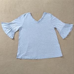 J. Jill Soft Blue V-Neck Blouse with Flared Sleeves